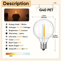 Outdoor Led Bulb E12 G40 Light Bubs1W Mini Globe Replacement Bulb Plastic Shatterproof Garden Yard for String Light Decor Lights