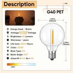 Outdoor Led Bulb E12 G40 Light Bubs1W Mini Globe Replacement Bulb Plastic Shatterproof Garden Yard for String Light Decor Lights