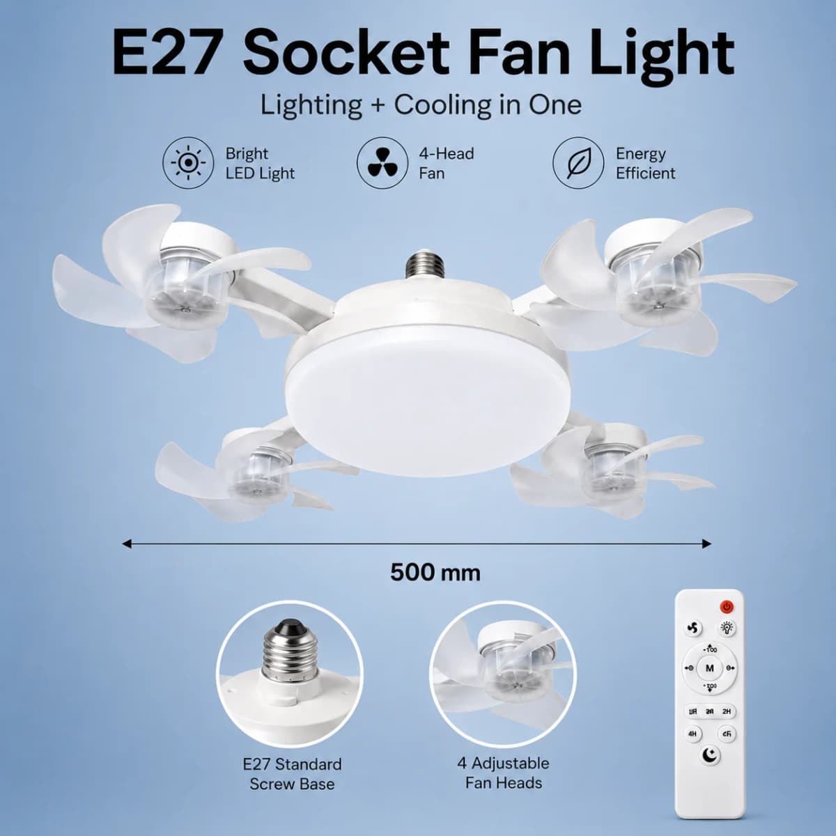 Drone Design E27 Socket Intelligent Ceiling Fan Light Remote Control Adjustment Wind Speed Timer 3 Color Modes Bedroom Decorat