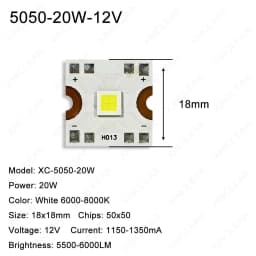 SMD 5050 7070 LED Chips 20W 45W 53W White 6000-8000K DC12V 24V Dia 18/20mm Lamp Beads Board For DIY Spotlight Photography Light