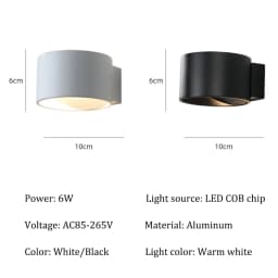 Indoor Wall Lamp Aluminum Lamp up and down Light Bedroom Bedside Lamp Living Room Background Wall Lamp Black White Light Fixture