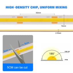 12V 24V COB LED Strip Light DC Plug/2Pin Wire Hight Bright Waterproof Flexible Tape 480LED/m Warm Natural White 5M 10M 20M 0.5M