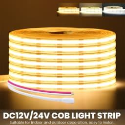 12V 24V COB LED Strip Light DC Plug/2Pin Wire Hight Bright Waterproof Flexible Tape 480LED/m Warm Natural White 5M 10M 20M 0.5M