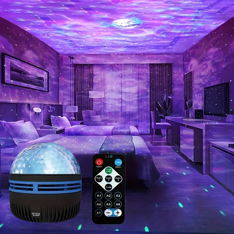 LED Water Ripple Projector Light Atmosphere Rotating Projection Lamp with Remote Control 7 Color for Home Christmas Halloween