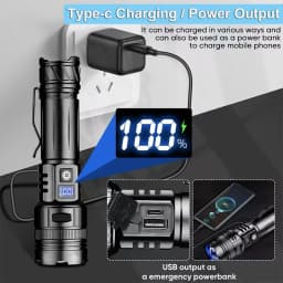 Powerful Aluminum Alloy LED Flashlight Usb Rechargeable Torch Lighting Zoomable Waterproof Flashlight With 26650 Battery