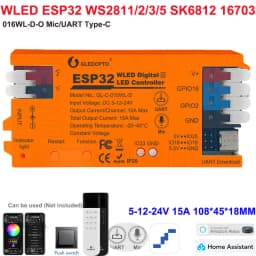 GL-C-619WL 6D GLEDOPTO ESP32 WLED Digital LED Controller Microphone function Type-C WS2811 SK6812 WS2815 611 PWM5IN1 Strip Light