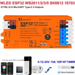 GL-C-619WL 6D GLEDOPTO ESP32 WLED Digital LED Controller Microphone function Type-C WS2811 SK6812 WS2815 611 PWM5IN1 Strip Light