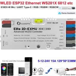 GL-C-619WL 6D GLEDOPTO ESP32 WLED Digital LED Controller Microphone function Type-C WS2811 SK6812 WS2815 611 PWM5IN1 Strip Light
