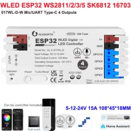 GL-C-619WL 6D GLEDOPTO ESP32 WLED Digital LED Controller Microphone function Type-C WS2811 SK6812 WS2815 611 PWM5IN1 Strip Light