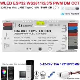 GL-C-619WL 6D GLEDOPTO ESP32 WLED Digital LED Controller Microphone function Type-C WS2811 SK6812 WS2815 611 PWM5IN1 Strip Light