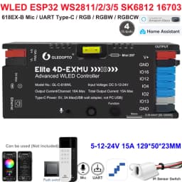 GL-C-619WL 6D GLEDOPTO ESP32 WLED Digital LED Controller Microphone function Type-C WS2811 SK6812 WS2815 611 PWM5IN1 Strip Light