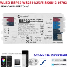 GL-C-619WL 6D GLEDOPTO ESP32 WLED Digital LED Controller Microphone function Type-C WS2811 SK6812 WS2815 611 PWM5IN1 Strip Light
