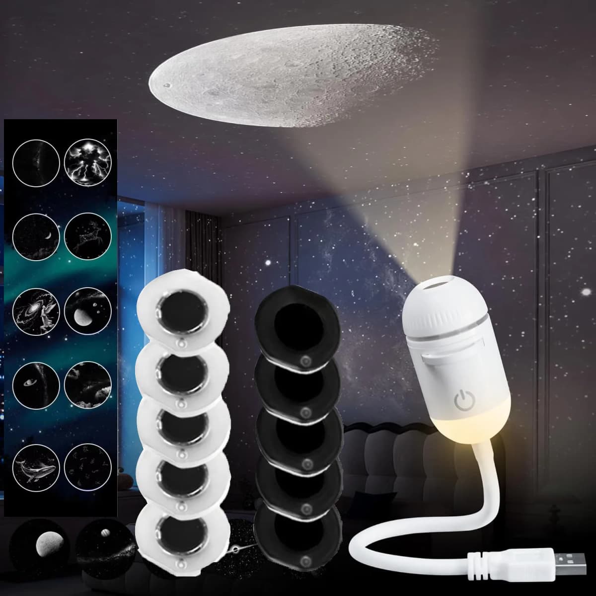 Mini LED Nightlight Wall Lamp with Brightness Sliding Projection Films Galaxy Projector Night Light,USB Portable Starry Sky