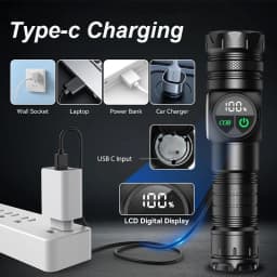 Super Bright LED Rechargeable Flashlight with Adjustable Focal Length Type-C Fast Charging for Camping Traveling Emergency Use