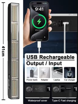 High Power Magnetic LED Light Bar 2026 New Portable USB Rechargeable Work Light 3 Modes IP66 Waterproof Emergency Power Bank