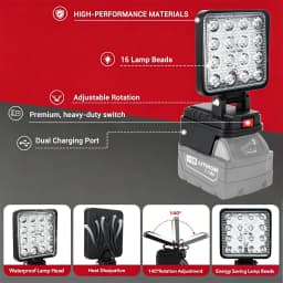 Led Light Fit for Milwaukee Battery M18 4/8In Portable Spotlight Cordless Outdoor Work Fishing Handheld Emergency Tool Light