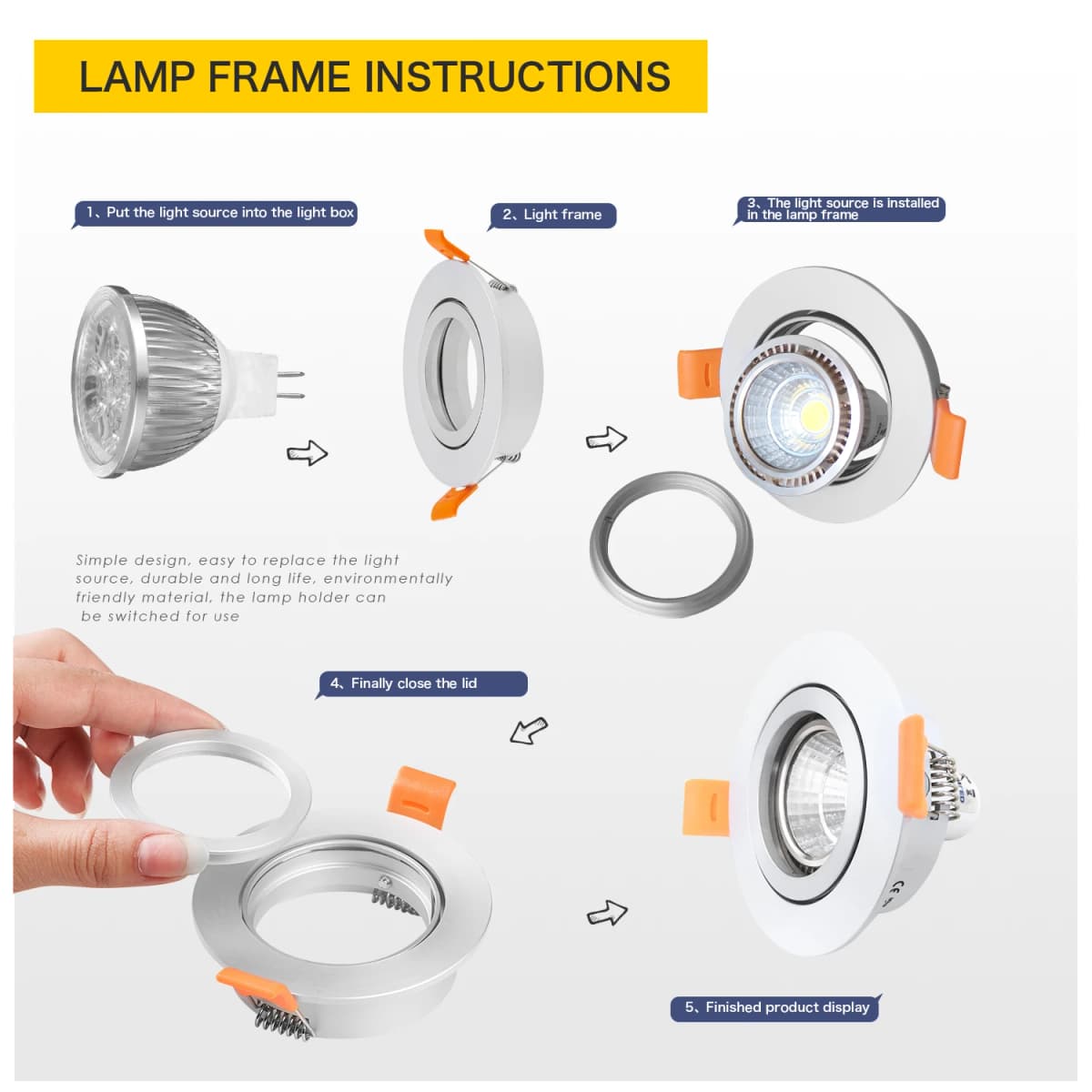 JOYINLED 1/10PCS Adjustable Ceiling Light Frame Holder for GU10 MR16 Bulb Round Recessed Fixture 65mm Cutout White/Black/Silver