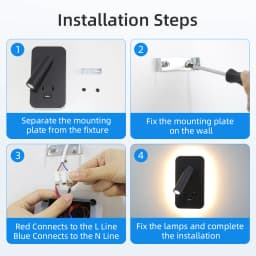 Reading Wall Lamp with USB 13W Rotatable Bedside Wall Light Double Switch LED Bedroom Spot Lights