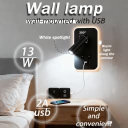 Reading Wall Lamp with USB 13W Rotatable Bedside Wall Light Double Switch LED Bedroom Spot Lights