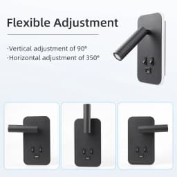 Reading Wall Lamp with USB 13W Rotatable Bedside Wall Light Double Switch LED Bedroom Spot Lights