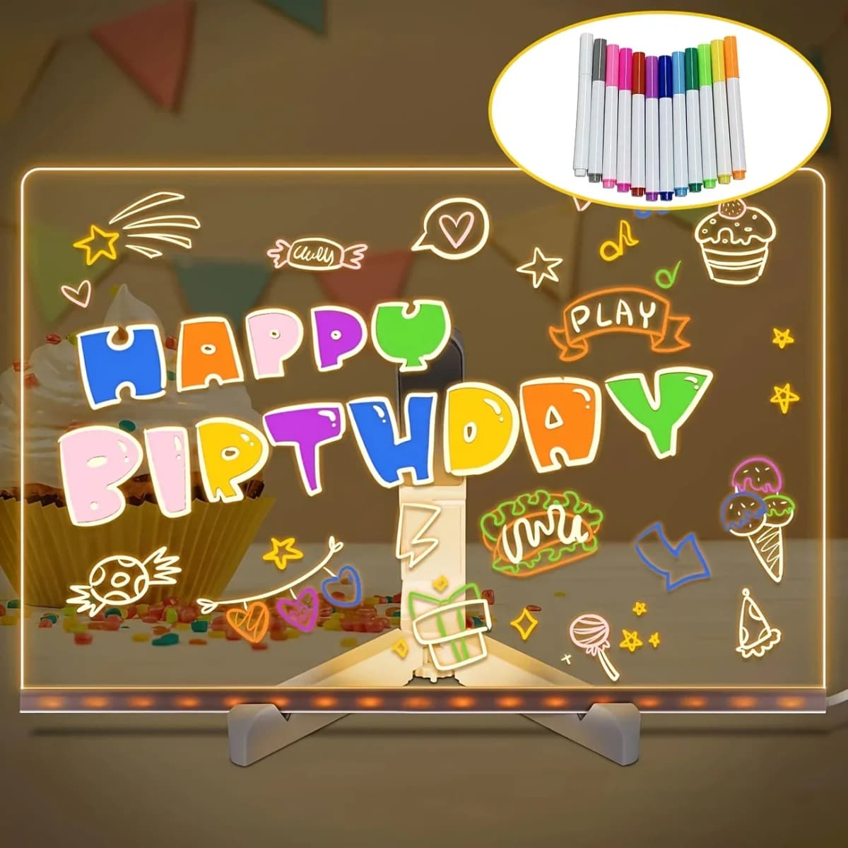 LED Note Board DIY Acrylic Message Board Children‘s Drawing Board With Night Light Colorful Pens Kids Persent Birthday Gift
