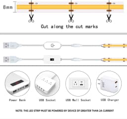 1M-5M USB LED Strip Light 5V 320LEDs/M COB Touch Sensor Dimmable Lamp Tape DIY TV Mirror Backlight Kitchen Room Night Lighting