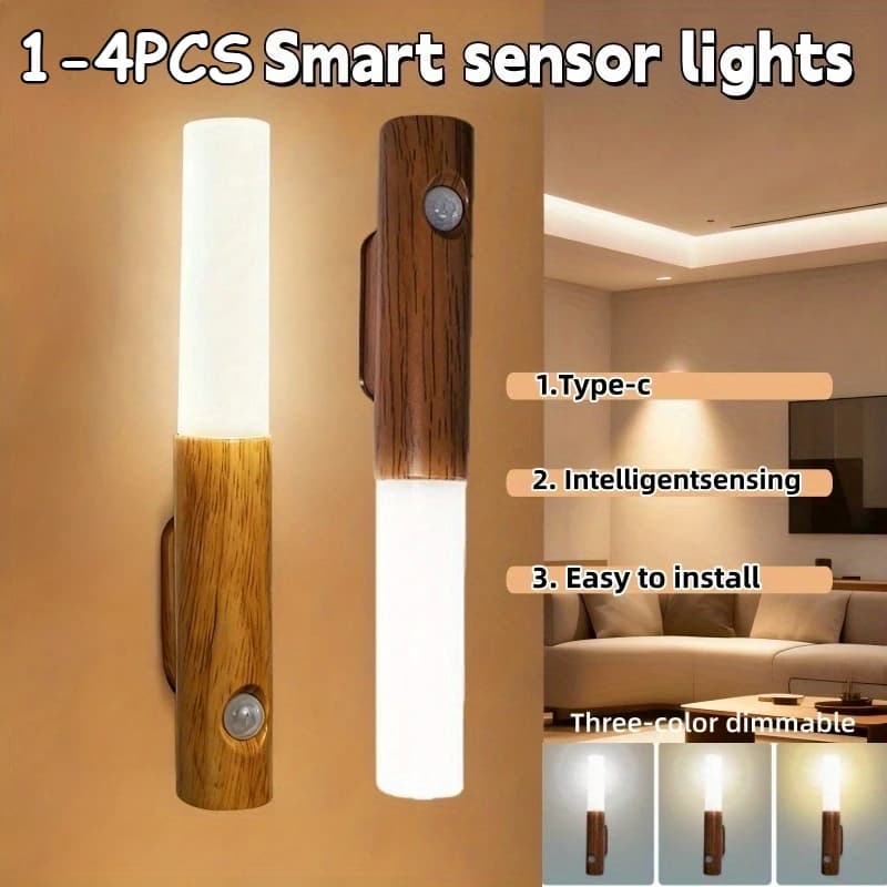 Smart Motion Sensor Night Light LED Rechargeable Magnetic Wall Lamp Portable for Hallway Bedroom Stairs Bathroom Cabinets Decor