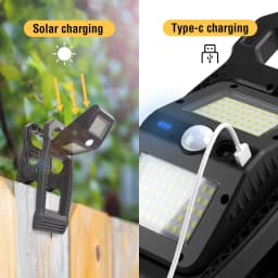 Rotatable Solar Clamp Light Motion Super Bright Outdoor Garden Lighting Portable Wall Lamp for Patio Yard Pathway Illumination