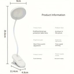 USB Rechargeable Clip On Desk Lamp, 3 Color Temperatures & Dimmable, LED Reading Light for Study Office Bedroom