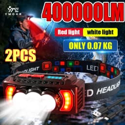 400000LM Headlamp Super Bright LED Headlamp USB Rechargeable Head Torch Built-in Battery 18650 Flashlight Outdoor Portable Light