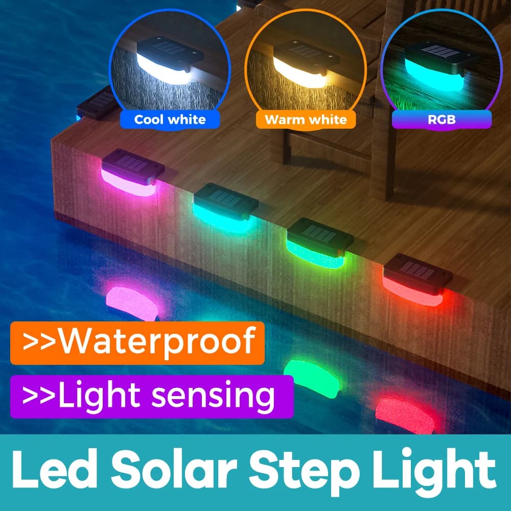 Solar Deck Lights Outdoor Waterproof LED Fence Lights Garden Step Lamp for Patio Stairs Railing Pathway Step