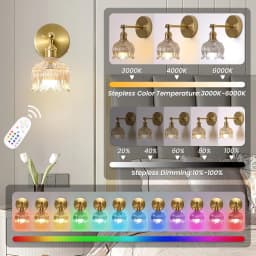 Retro Battery-Powered Wall Lamp, Rechargeable and Dimmable with 15 Colors, Remote Control, Glass Lampshade, Cordless Installation Lighting - Wireless Wall Lamp for Bedroom, Living Room, Hallway