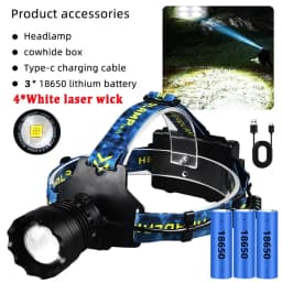 High Power LED Headlamp Spotlight Long-range Wick Headlight Super Bright Telescopic Zoom Head Lamp Flashlight Fishing Light