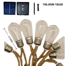 Solar Powered Hemp Rope Papaya LED String Lights Waterproof Vintage Fairy Lights for Outdoor Patio Garden Camping Wedding Decor