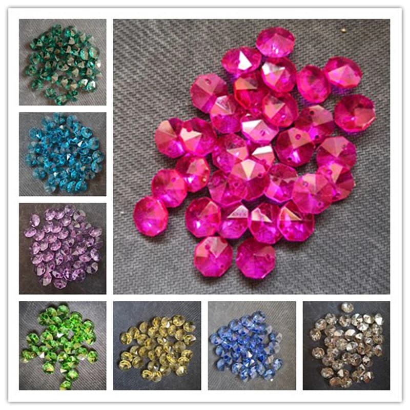 200pcs 14mm 2 hole Crystal Glass Octagon Beads For Chandeliers Parts Crystal Curtain Accessories Home Living Decoration