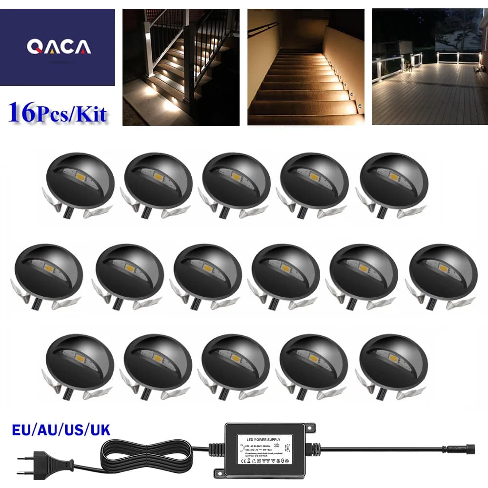 QACA Aluminum Led Deck Lights 10/16-Pack for Patio Led Deck Lighting Lamp for Outdoor Garden Fencing Porch Stairs Villa Decor