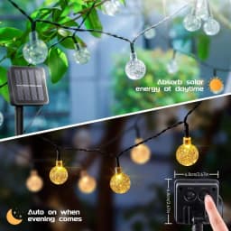 4 Colors Options Solar Globe String Lights Outdoor Waterproof Fairy Lights with 8 Modes for Wedding Patio Holiday Home Decor