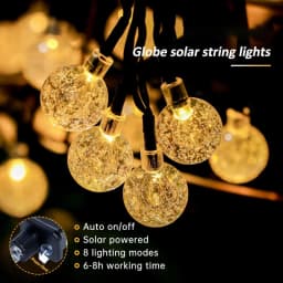 4 Colors Options Solar Globe String Lights Outdoor Waterproof Fairy Lights with 8 Modes for Wedding Patio Holiday Home Decor