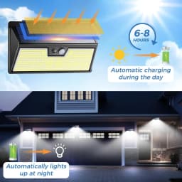 Solar Lights Outdoor Motion Sensor, 3 Modes 318LED Solar Powered Fence Wall Light IP65 Waterproof, Outside Deck Yard Patio Hous
