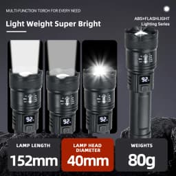 Rechargeable LED Flashlight 10000LM Zoomable Torch Waterproof 5 Modes with LCD Display Charging for Camping Hiking Emergency