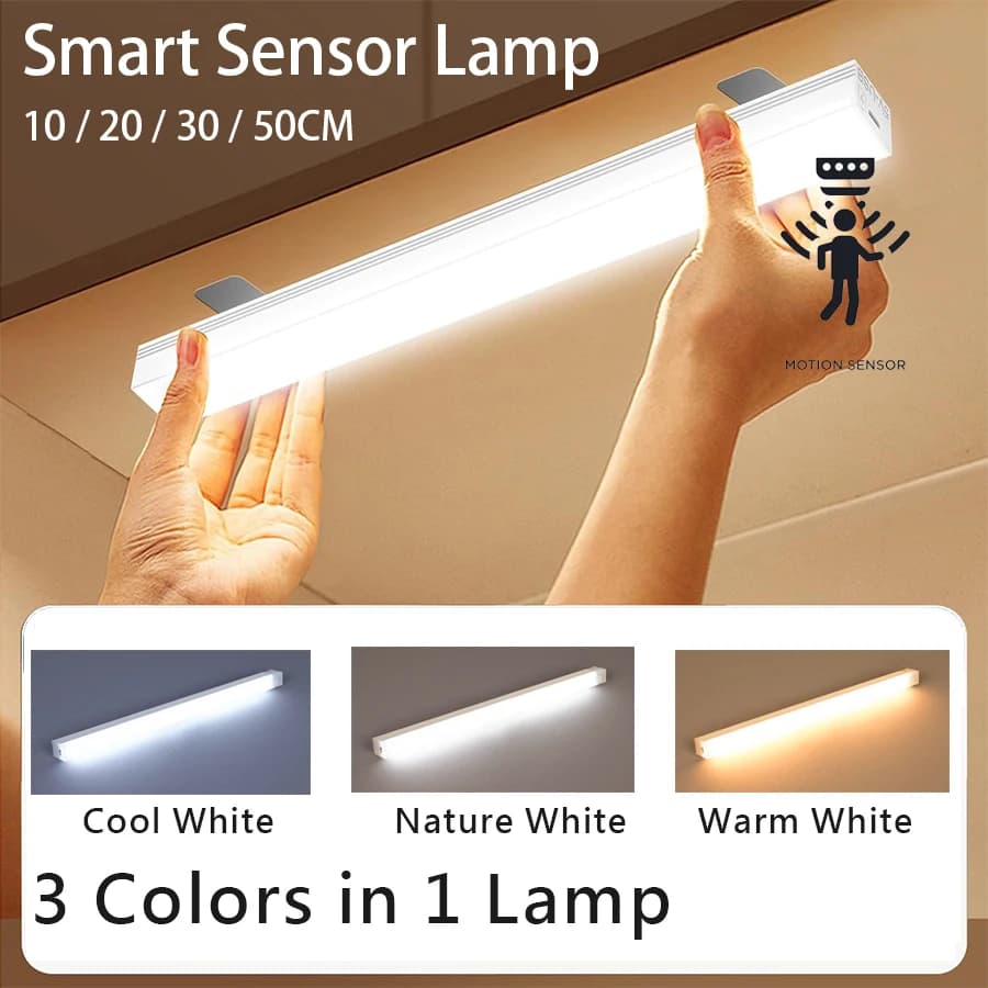 Motion Sensor LED Bar Light USB Type C Rechargeable Portable Induction Night Light for Wardrobe Kitchen Bedside Closet Aisle