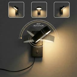 Modern plug indoor LED wall light 350 degree rotating 3W aluminum wall light, with switch button, suitable for desk, desk, bedro