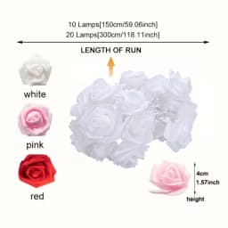 1PC 10/20LED Rose Flower Fairy Lights, LED String Lights for Valentines Day Wedding Bedroom Indoor Aesthetic Decor