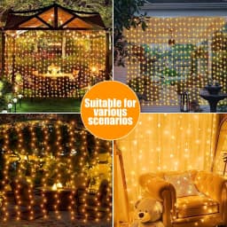 3X3M Solar Outdoor Curtain Lights with 8 Modes, Holiday Party Decorations, Fairy Lights, 100/200/300 LED String Lights 3X2M 3X1M