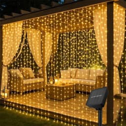 3X3M Solar Outdoor Curtain Lights with 8 Modes, Holiday Party Decorations, Fairy Lights, 100/200/300 LED String Lights 3X2M 3X1M