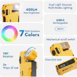 WUBEN G5 Yellow Flashlight 400Lm RGB 180° Rotating Head Magnetic Keychain Type-C Fast Charge 65H IP65 Compact & Rugged
