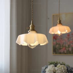 Cream-Style Glass Flower Skirt Dining Room Bedroom Bar Counter Chandelier Copper Lamp Head With Switch Ambient Lighting E27