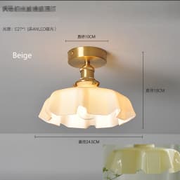 Cream-Style Glass Flower Skirt Dining Room Bedroom Bar Counter Chandelier Copper Lamp Head With Switch Ambient Lighting E27