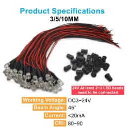 10/20PCS 5mm LED Diode Kit UV Prewired 5V 12 V Light Emitting Indicator RC Lamp Warm White Red Green Blue Yellow Orange Purple P