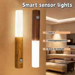 Indoor Wooden Wall Lamp Wardrobe Light Corridor Stairs Motion Sensor Night Light USB Rechargeable Magnetic LED Wall Light